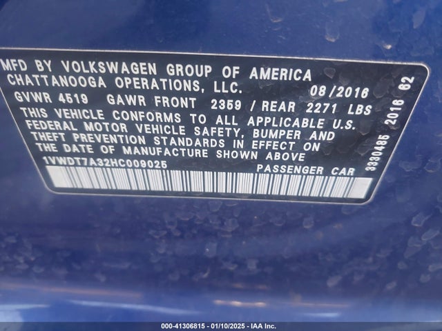 1VWDT7A32HC009025 Volkswagen 1.8 tsi