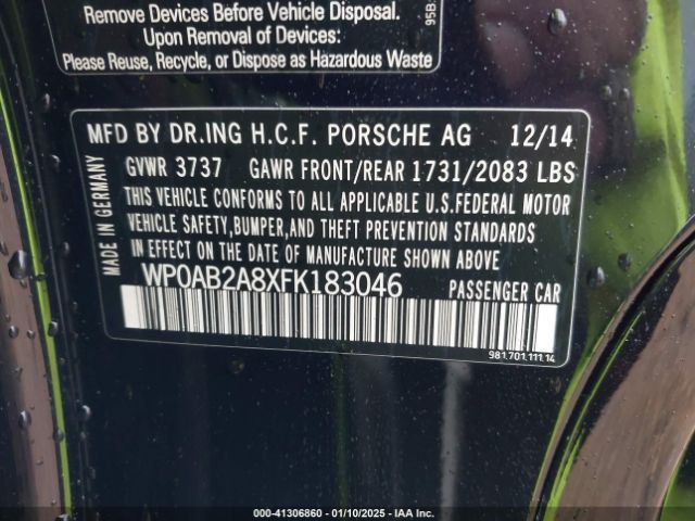 WP0AB2A8XFK183046 Porsche Cayman Gts