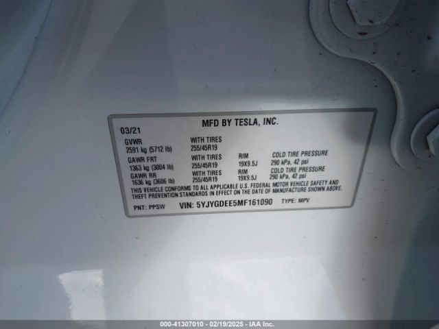 5YJYGDEE5MF161090 Tesla Model Y Long Range Dual Motor All-wheel Drive