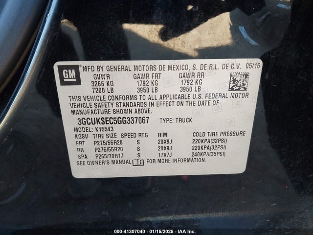 3GCUKSEC5GG337067 Chevrolet Silverado 1500 2lz