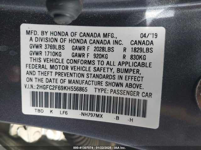 Honda Civic Lx 2019 2HGFC2F69KH556865 Image 9