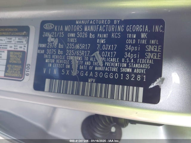 KIA Sorento 2.4l L 2016 5XYPG4A30GG013281 Image 9
