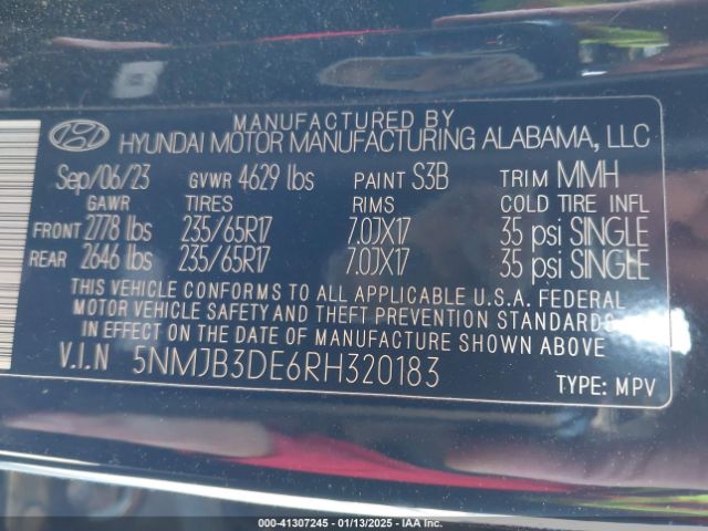 5NMJB3DE6RH320183 Hyundai TUCSON SEL