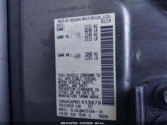 1N4AA5AP8EC459878 Nissan Maxima 3.5 S/3.5 Sv