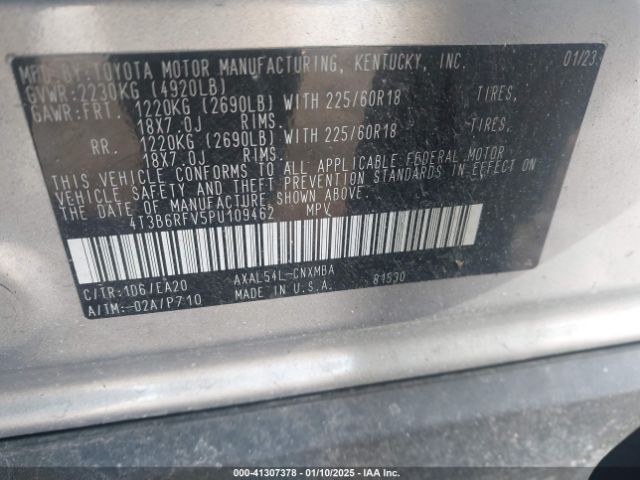 4T3B6RFV5PU109462 Toyota Rav4 Hybrid Xle Premium