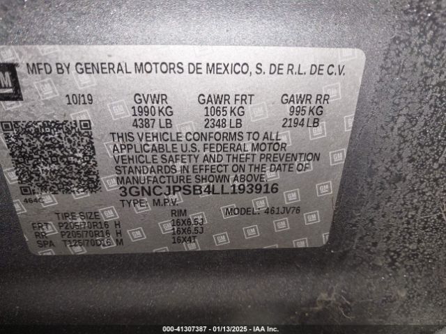 3GNCJPSB4LL193916 Chevrolet Trax Awd Lt