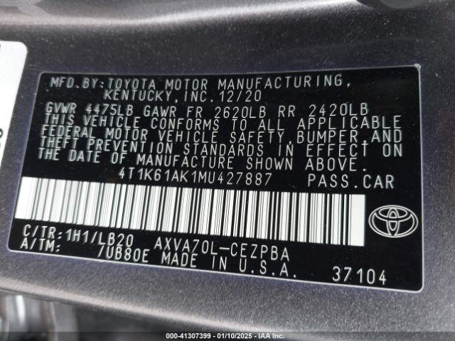 4T1K61AK1MU427887 Toyota CAMRY XSE