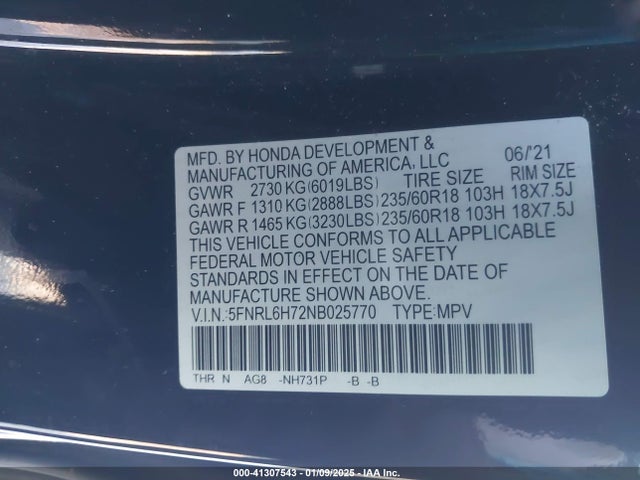 Honda Odyssey Ex-l 2022 5FNRL6H72NB025770 Image 9
