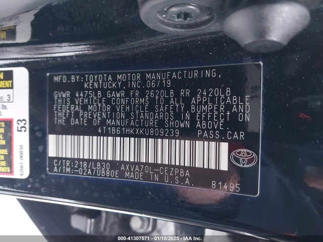 4T1B61HKXKU809239 Toyota CAMRY XSE