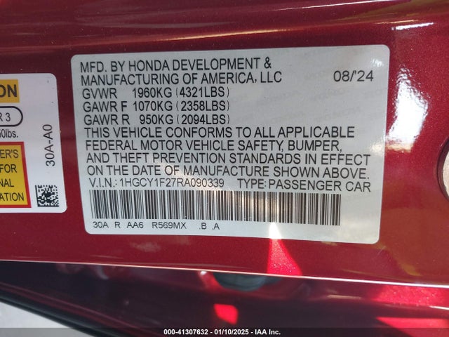 1HGCY1F27RA090339 Honda ACCORD LX
