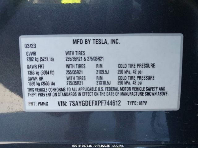7SAYGDEFXPF744612 Tesla Model Y Performance Dual Motor All-wheel Drive