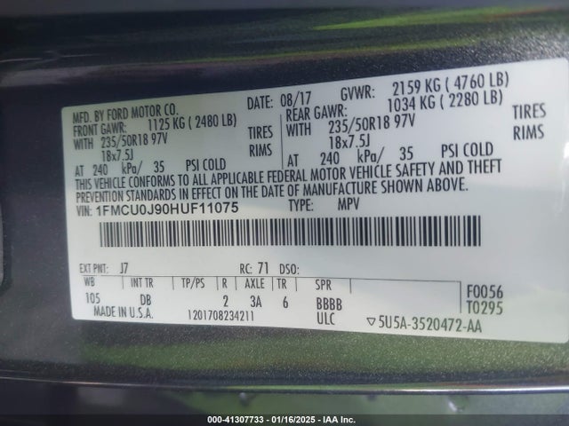 Ford Escape Titanium 2017 1FMCU0J90HUF11075 Image 9