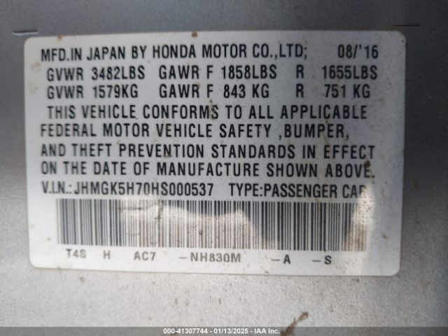 JHMGK5H70HS000537 Honda FIT EX
