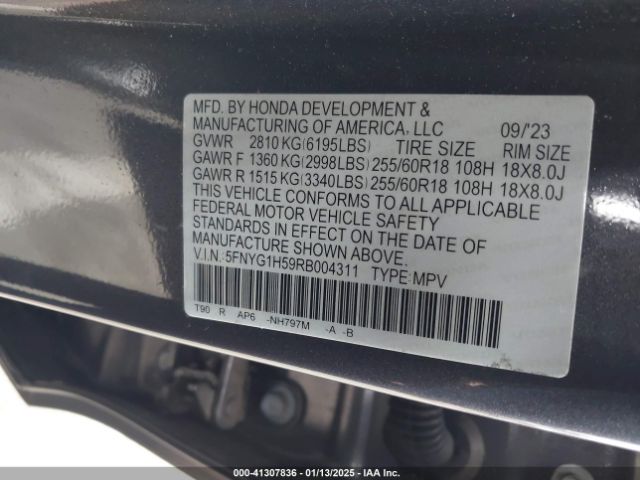 5FNYG1H59RB004311 Honda Pilot Ex-l 7 Passenger