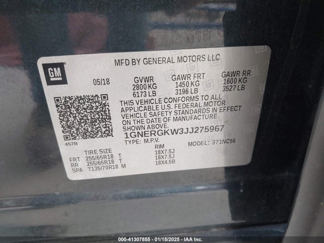 1GNERGKW3JJ275967 Chevrolet Traverse 1lt