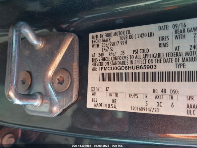 1FMCU0GD6HUB65903 Ford ESCAPE SE