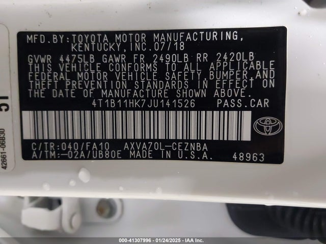 4T1B11HK7JU141526 Toyota CAMRY LE