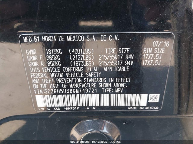 Honda HR-V LX 2016 3CZRU5H38GM749721 Image 9