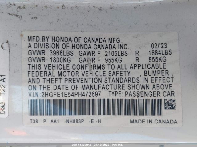 2HGFE1E54PH472697 Honda CIVIC SI SEDAN