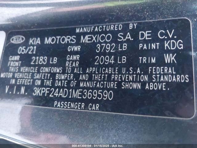 3KPF24AD1ME369590 KIA Forte Lxs
