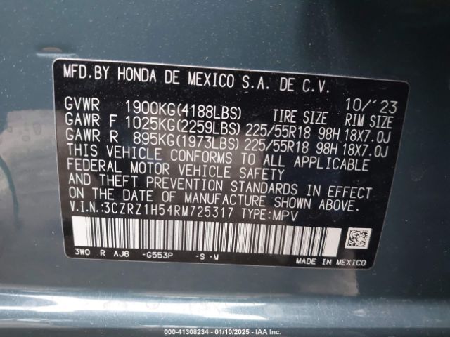 3CZRZ1H54RM725317 Honda Hr-v 2wd Sport/2wd Sport W/o Bsi