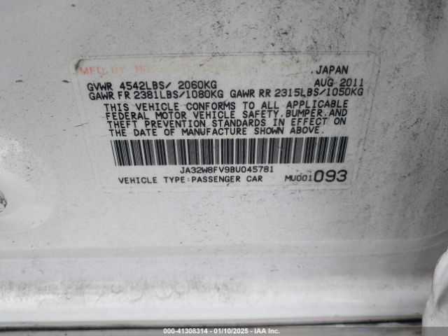 2011 MITSUBISHI LANCER EVOLUTION JA32W8FV9BU045781 Photo 8