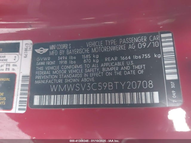 2011 MINI COOPER S WMWSV3C59BTY20708 Photo 8