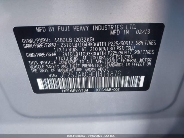 JF2SJAAC9EH414876 Subaru Forester 2.5i