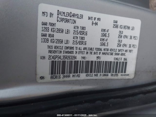 2005 CHRYSLER TOWN & COUNTRY 2C4GP54L35R263284 Photo 8