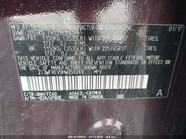 2T3WFREV9HW350249 Toyota Rav4 Xle