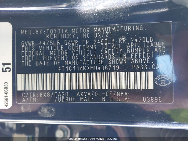 Toyota CAMRY LE 2021 4T1C11AKXMU436719 Image 9