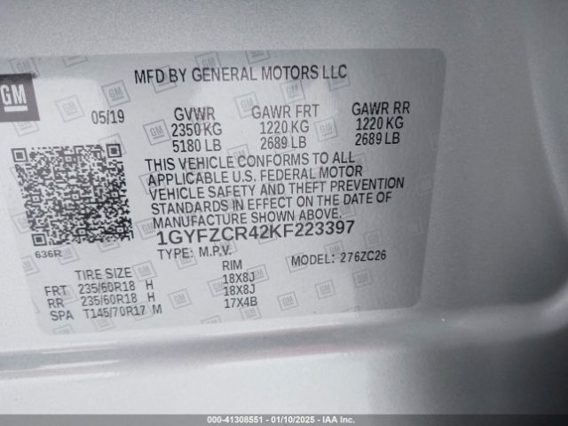 1GYFZCR42KF223397 Cadillac Xt4 Premium Luxury