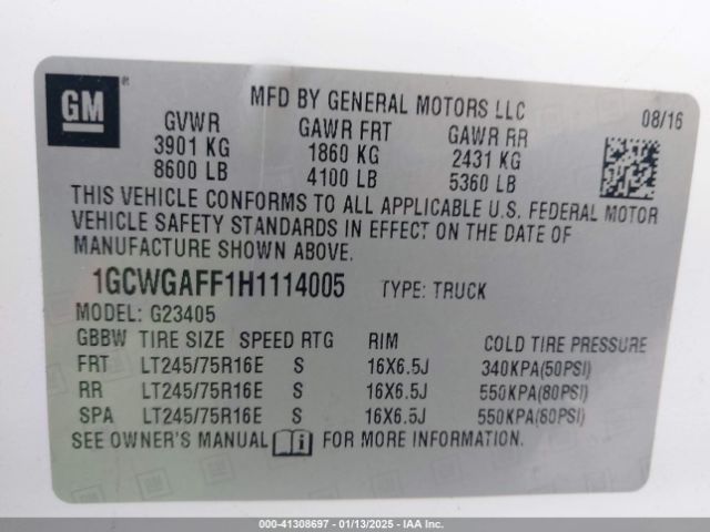 1GCWGAFF1H1114005 Chevrolet Express 2500 Work Van