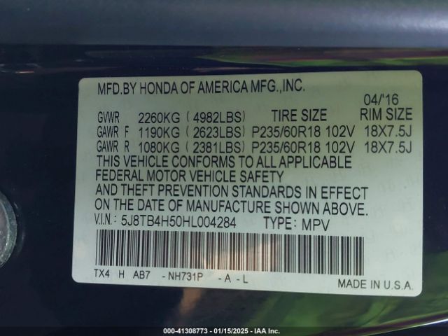 5J8TB4H50HL004284 Acura Rdx Technology   Acurawatch Plus Packages/w/technology Package