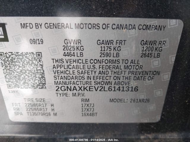 2GNAXKEV2L6141316 Chevrolet Equinox Fwd Lt 1.5l Turbo