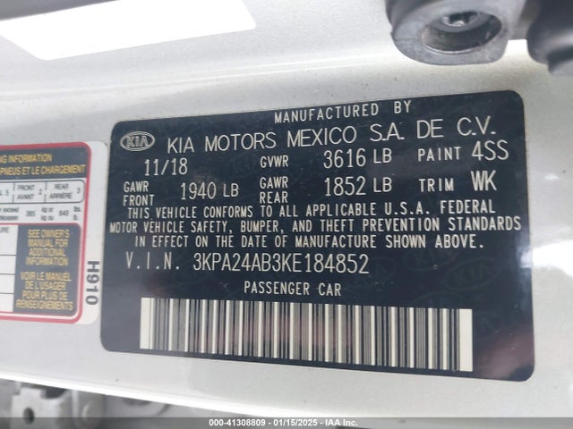 3KPA24AB3KE184852 KIA RIO LX