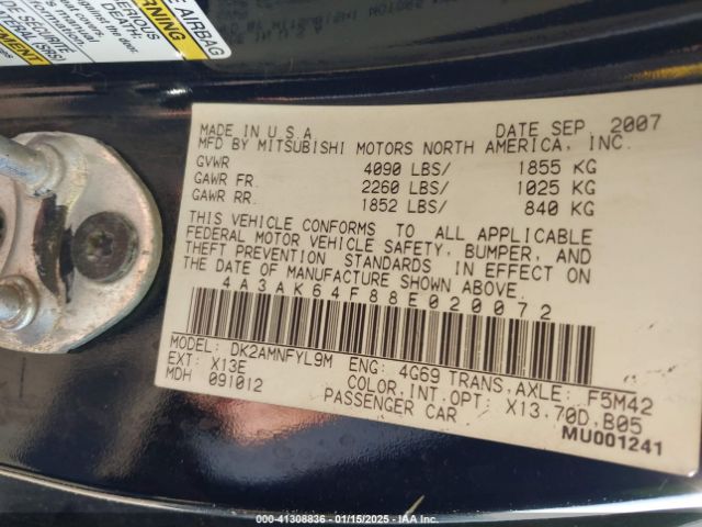 2008 MITSUBISHI ECLIPSE 4A3AK64F88E020072 Photo 8