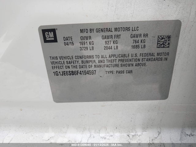 Chevrolet Sonic 2015 1G1JE6SB6F4194597 Image 9
