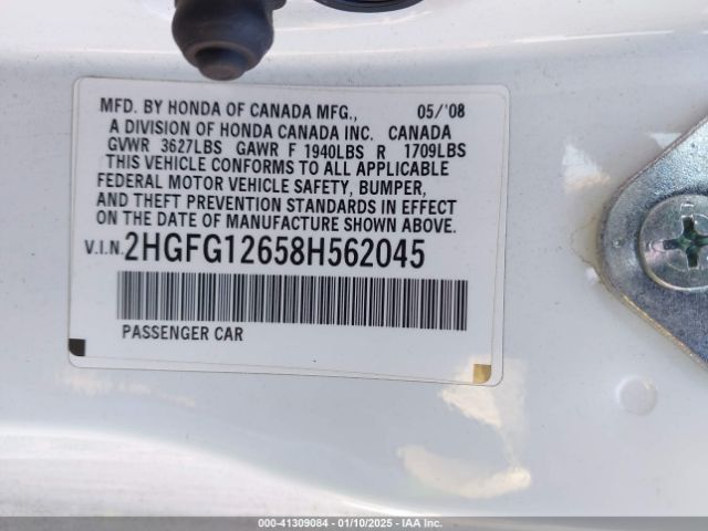 2008 HONDA CIVIC CPE 2HGFG12658H562045 Photo 8
