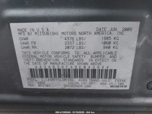 2009 MITSUBISHI GALANT 4A3AB36F49E043944 Photo 8