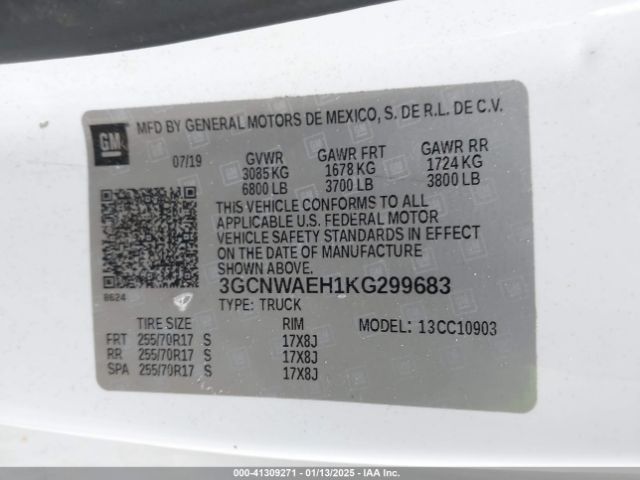 3GCNWAEH1KG299683 Chevrolet Silverado 1500 Work Truck