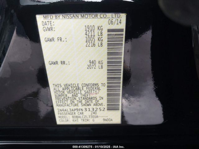 1N4AL3AP9FN313252 Nissan Altima 2.5/2.5 S/2.5 Sl/2.5 Sv