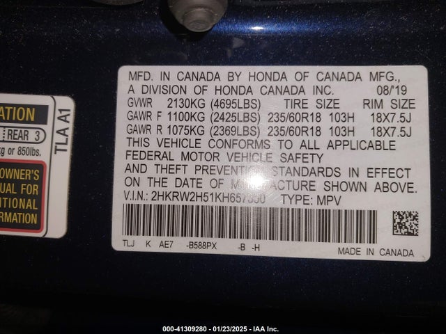Honda CR-V EX 2019 2HKRW2H51KH657350 Image 9