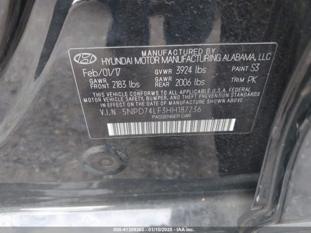 5NPD74LF3HH187236 Hyundai ELANTRA SE