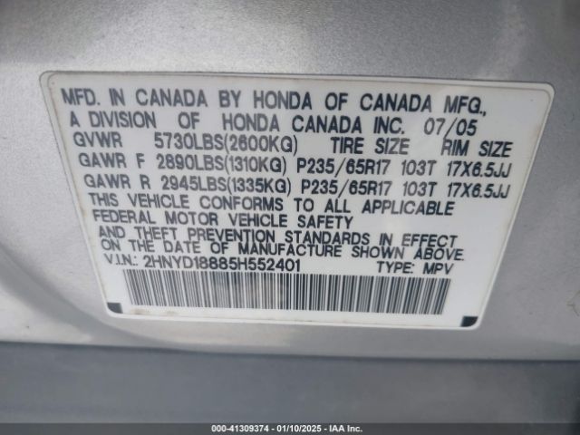 2005 ACURA MDX 2HNYD18885H552401 Photo 8