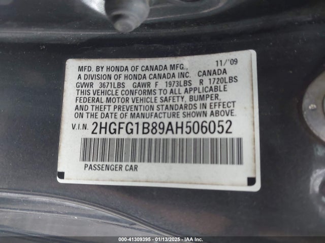 2010 HONDA CIVIC CPE 2HGFG1B89AH506052 Photo 8