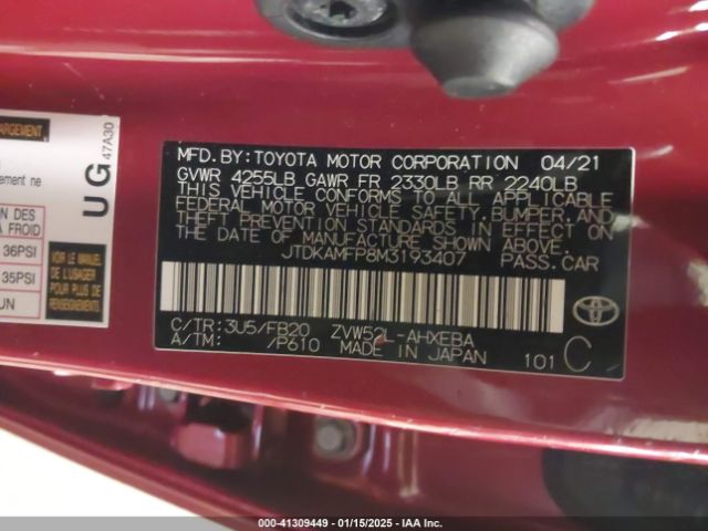 JTDKAMFP8M3193407 Toyota Prius Prime Le