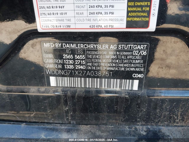 Продажа на аукционе авто 2007 Mercedes-benz S 550, vin: WDDNG71X27A038751, номер лота: 41309616