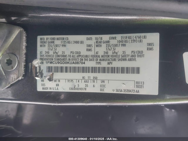 1FMCU9GD0KUA08704 Ford ESCAPE SE