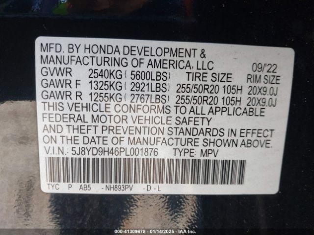 5J8YD9H46PL001876 Acura Mdx Technology Package